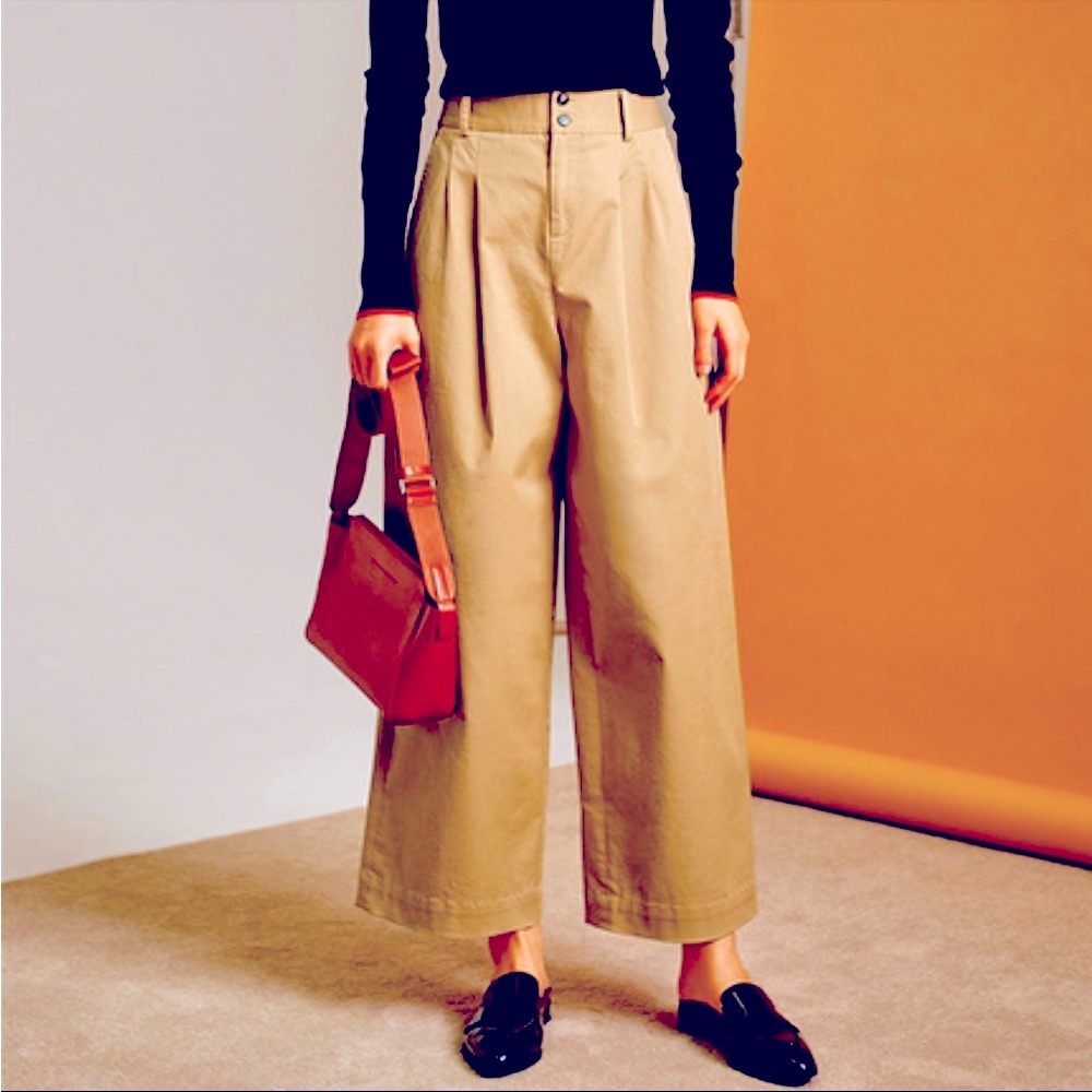 Wide leg cropped cotton pants - Picture 1 of 3